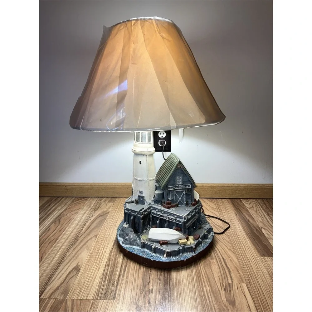 1978 Apsit Bros‎ Of California Lighthouse Fishing Nautical Chalkware Table Lamp